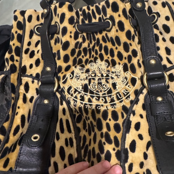 Vintage Juicy Couture Leopard Print Daydreamer Velour Bag Black y2k - Picture 4 of 17